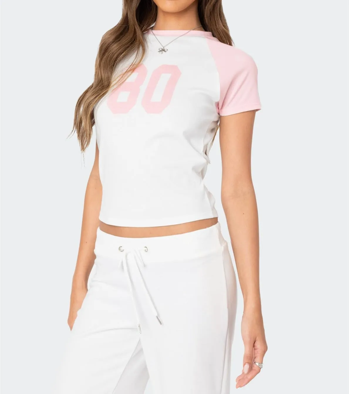 Women Number Baby Tees Short Sleeve Jersey Crop Top Slim Fit Crewneck Shirt Y2k Graphic T-Shirt Vintage Summer Top