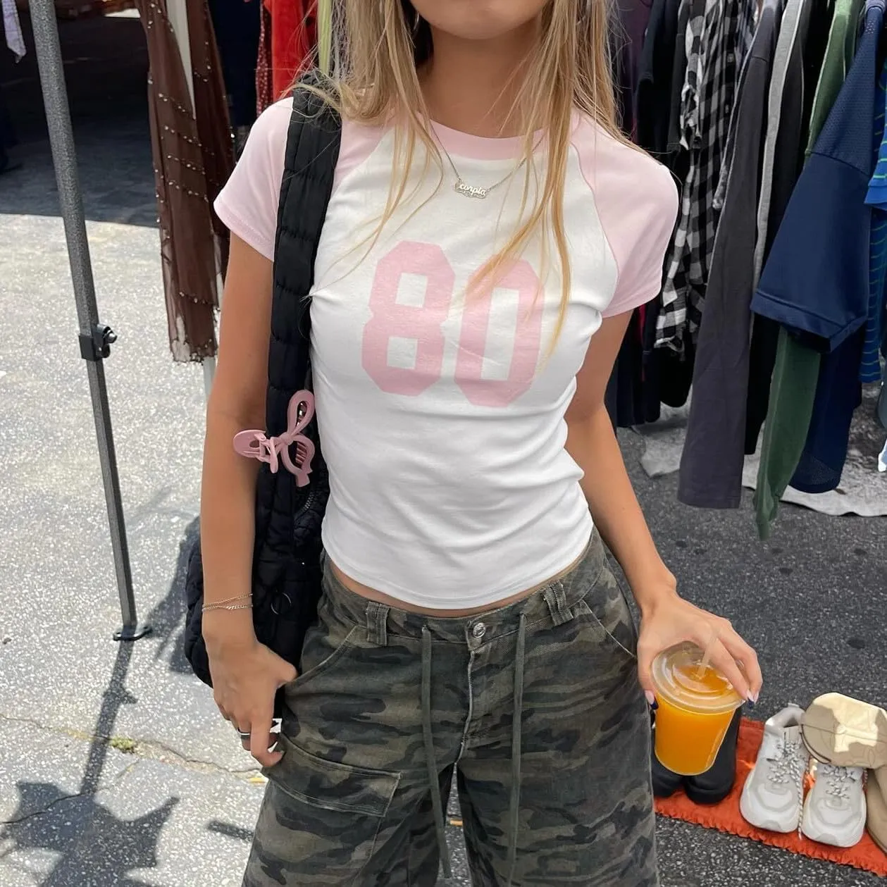 Women Number Baby Tees Short Sleeve Jersey Crop Top Slim Fit Crewneck Shirt Y2k Graphic T-Shirt Vintage Summer Top