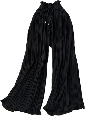 Women Summer Oversize Draped Wide Legs Pants High Waist Solid Long Pleated Trousers