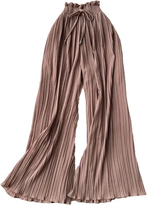 Women Summer Oversize Draped Wide Legs Pants High Waist Solid Long Pleated Trousers