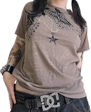 Women Teen Girls Y2k Fairy Grunge T-Shirt Star Graphic Print Crop Tops Vintage Aesthetic Baby Tee Shirt Goth Clothes