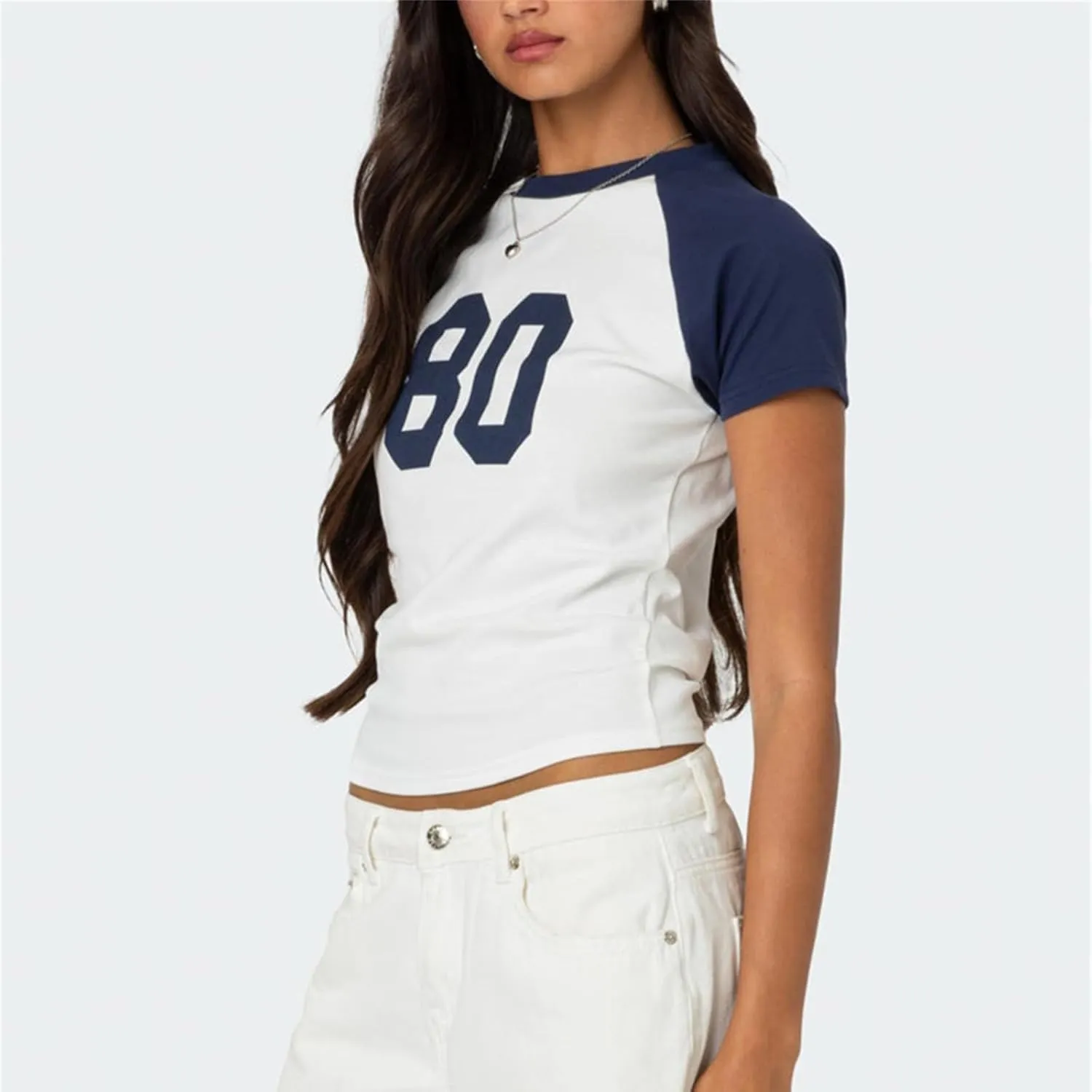 Women Y2K Jersey Baby Tees Number Print Short Sleeve Crop Top Vintage Graphic Slim Fit Shirt 90s E Girls Streewear