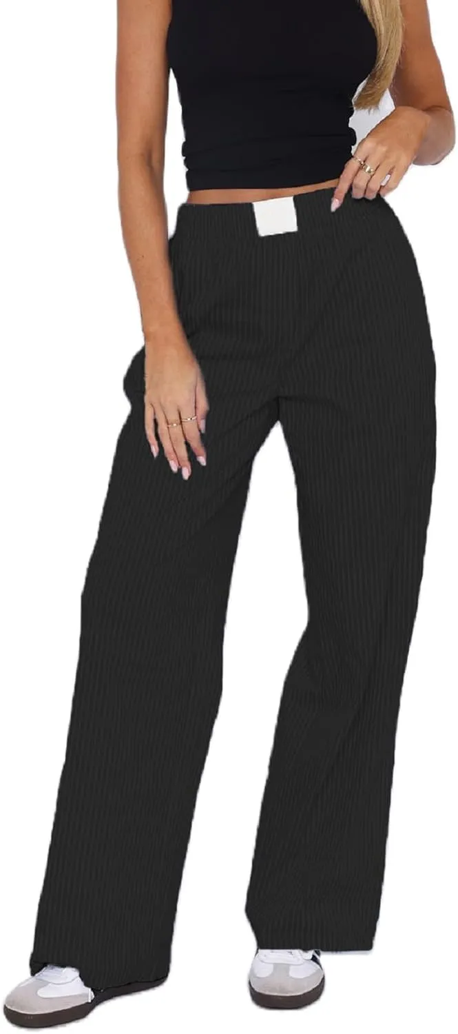 Women Y2k Striped Pants Wide Leg Striped Print Lounge Pants Elastic High Waist Pinstripe Pajama Summer Trousers