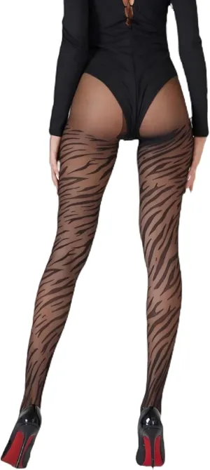 Women's 15D Black Leopard Cheetah Zebra Print Tights - Funky Animal Patterned Tights for Women,