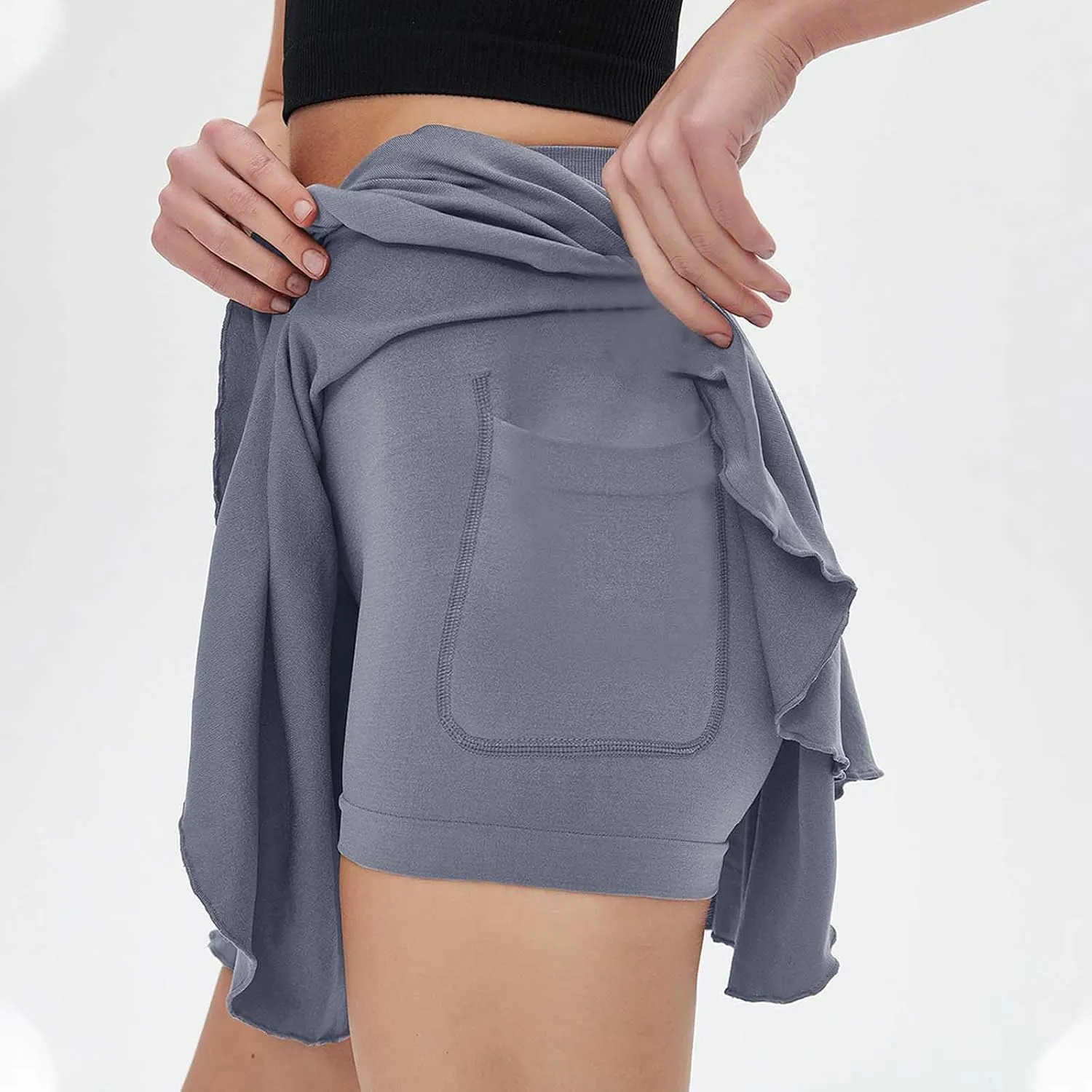 Womens Athletic Lightweight Tennis Skort Flowy Pleated Golf Skirt Elastic High Waisted Workout Running Sports Shorts