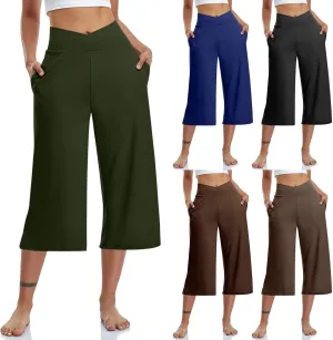 Womens Capri Pants 2025 Summer Casual High Waist Pants Loose Comfy Trendy Dressy Cropped Trouser Athletic Gym Workout