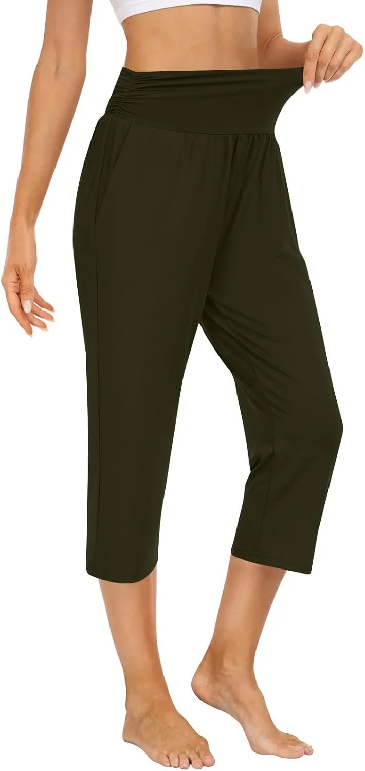 Women's Capri Pants 2025 Summer Casual Loose Yoga Pants Comfy Workout Cropprd Trousers Yoga Trousers with Pockets