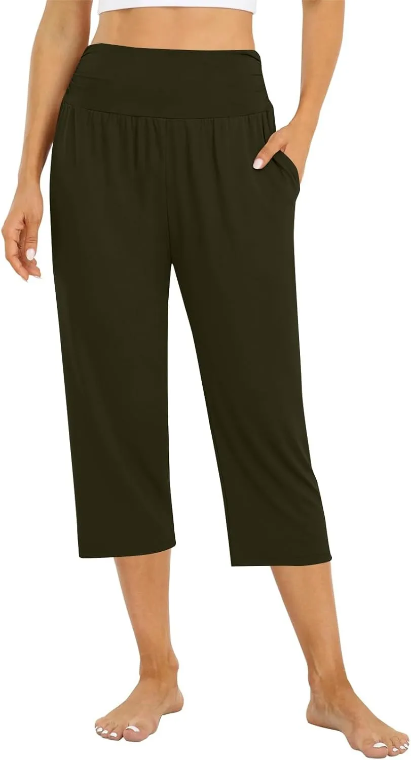 Women's Capri Pants 2025 Summer Casual Loose Yoga Pants Comfy Workout Cropprd Trousers Yoga Trousers with Pockets