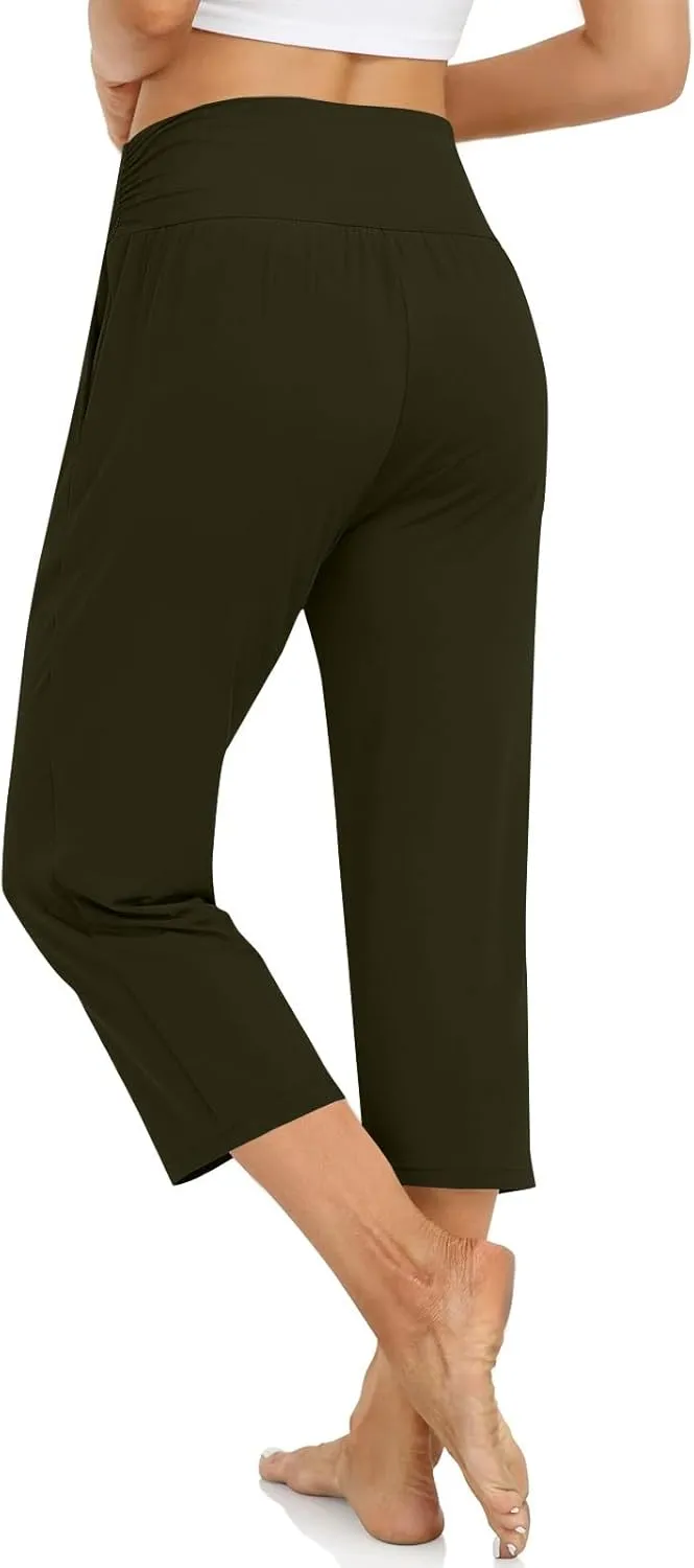 Women's Capri Pants 2025 Summer Casual Loose Yoga Pants Comfy Workout Cropprd Trousers Yoga Trousers with Pockets