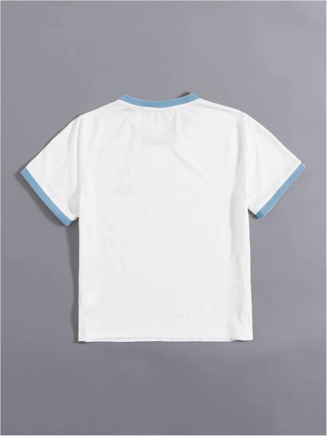Women's Cherry Embroidery Print Shirt Contrast Color Neck Tee Short Sleeve Graphic Casual T Shirt Summer Tee Tops