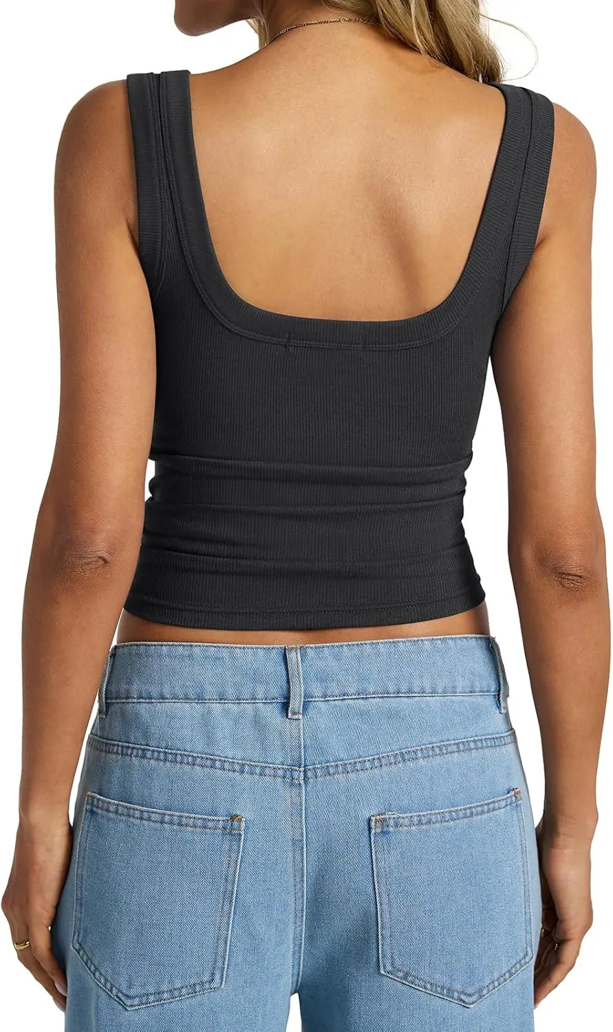 Womens Cotton Ribbed Square Neck Tank Tops Basic Backless Sleeveless Summer Cami Shirts 2025