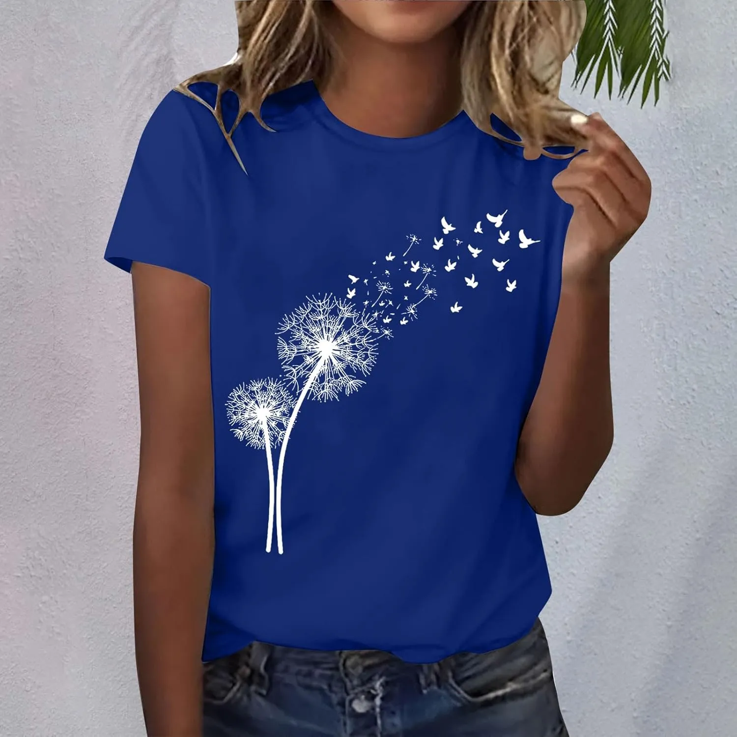 Women's Dandelion Printed Shirt Summer 2025 Short Sleeve Casual Shirts Cute Fit Summer Casual Tee Tops