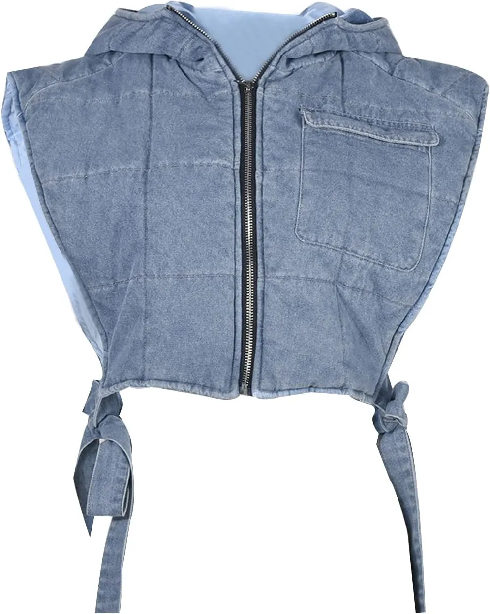 Womens Denim Cropped Puffer Vest Y2K Sleeveless Hooded Padded Puffy Coat Jean Bubble Vests