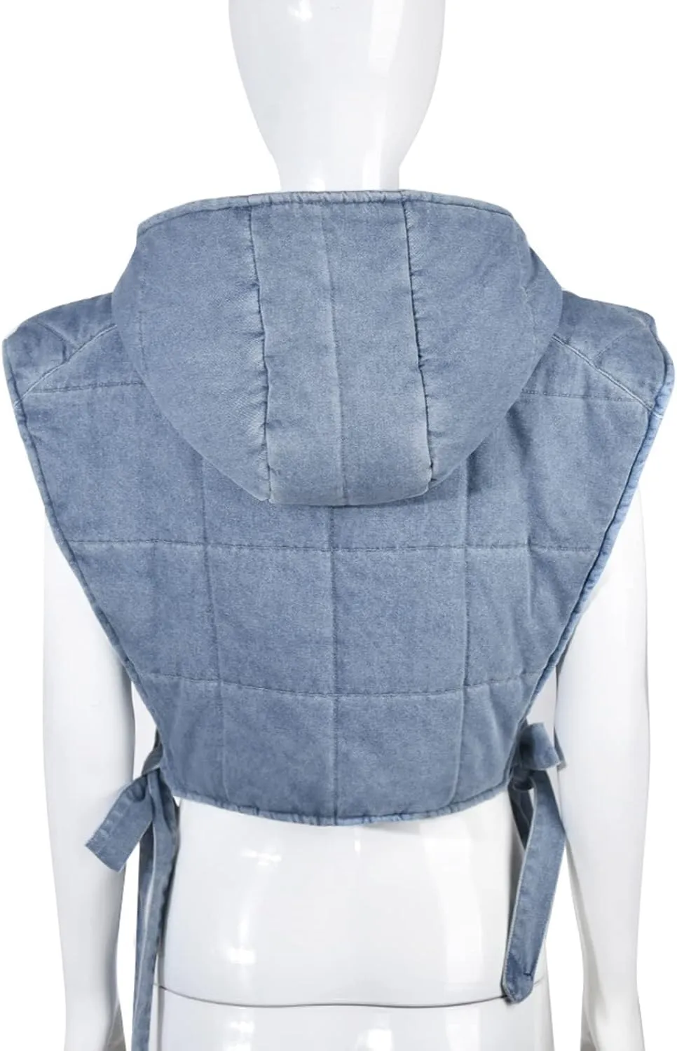 Womens Denim Cropped Puffer Vest Y2K Sleeveless Hooded Padded Puffy Coat Jean Bubble Vests
