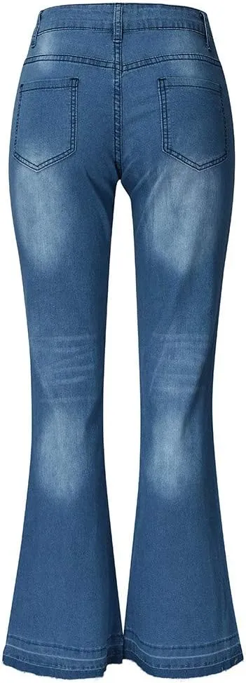 Women's Flare Bell Bottom Jeans High Waisted Casual Trendy Y2K Denim Pants Pocket Stretchy Sexy Classic Bootcut Pant