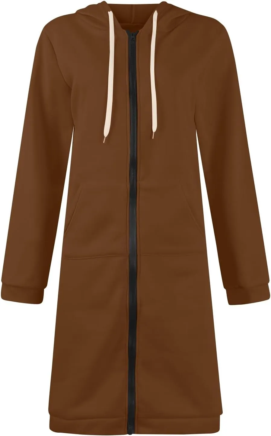 Women's Full Zip Up Hoodies Long Tunic Fall Winter Fleece Jackets Plus Size Casual Long Sleeve Solid Sweatshirt