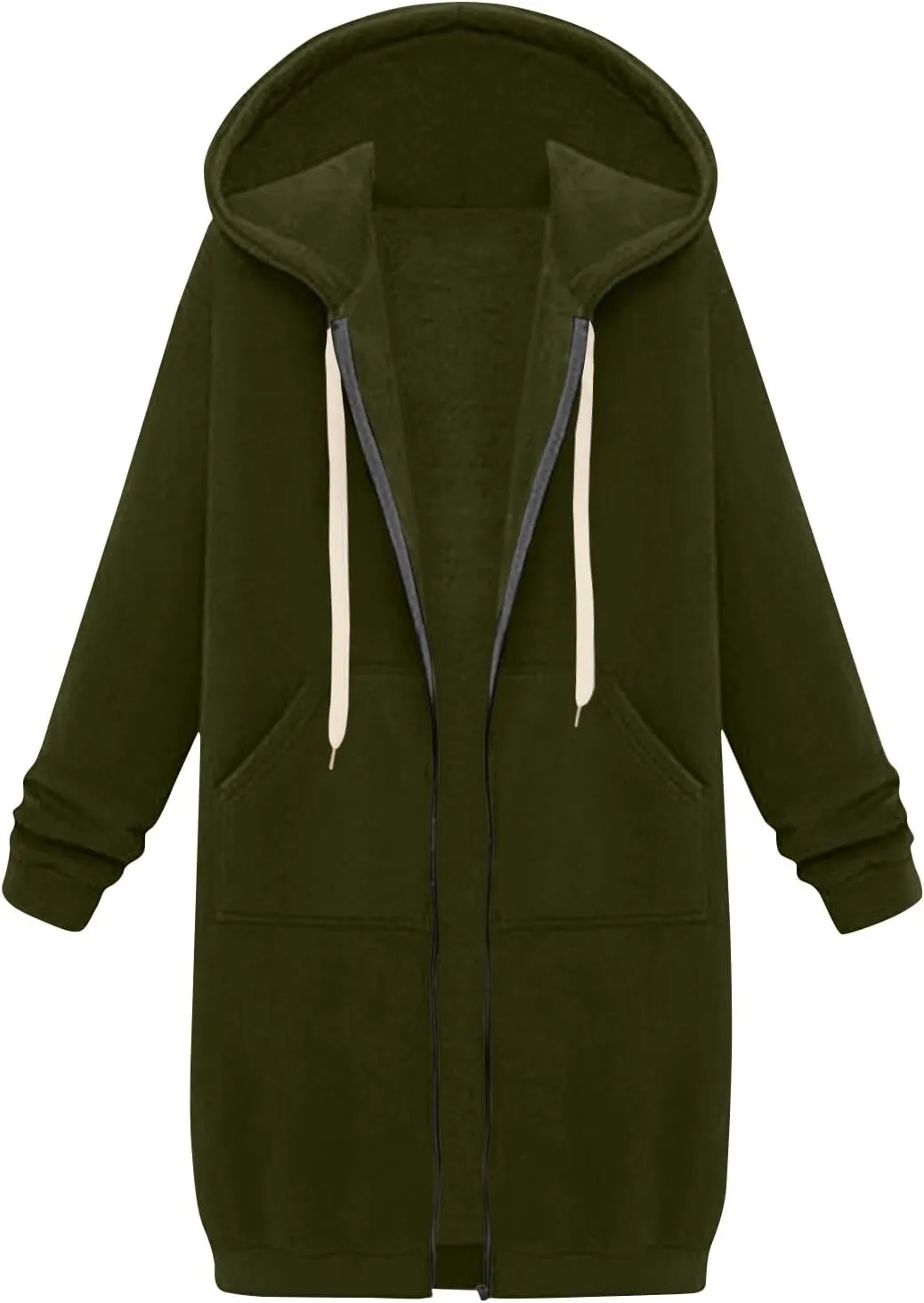 Women's Full Zip Up Hoodies Long Tunic Fall Winter Fleece Jackets Plus Size Casual Long Sleeve Solid Sweatshirt