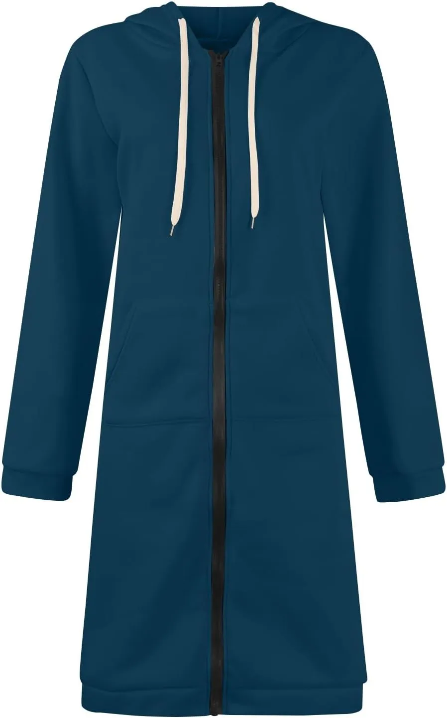 Women's Full Zip Up Hoodies Long Tunic Fall Winter Fleece Jackets Plus Size Casual Long Sleeve Solid Sweatshirt