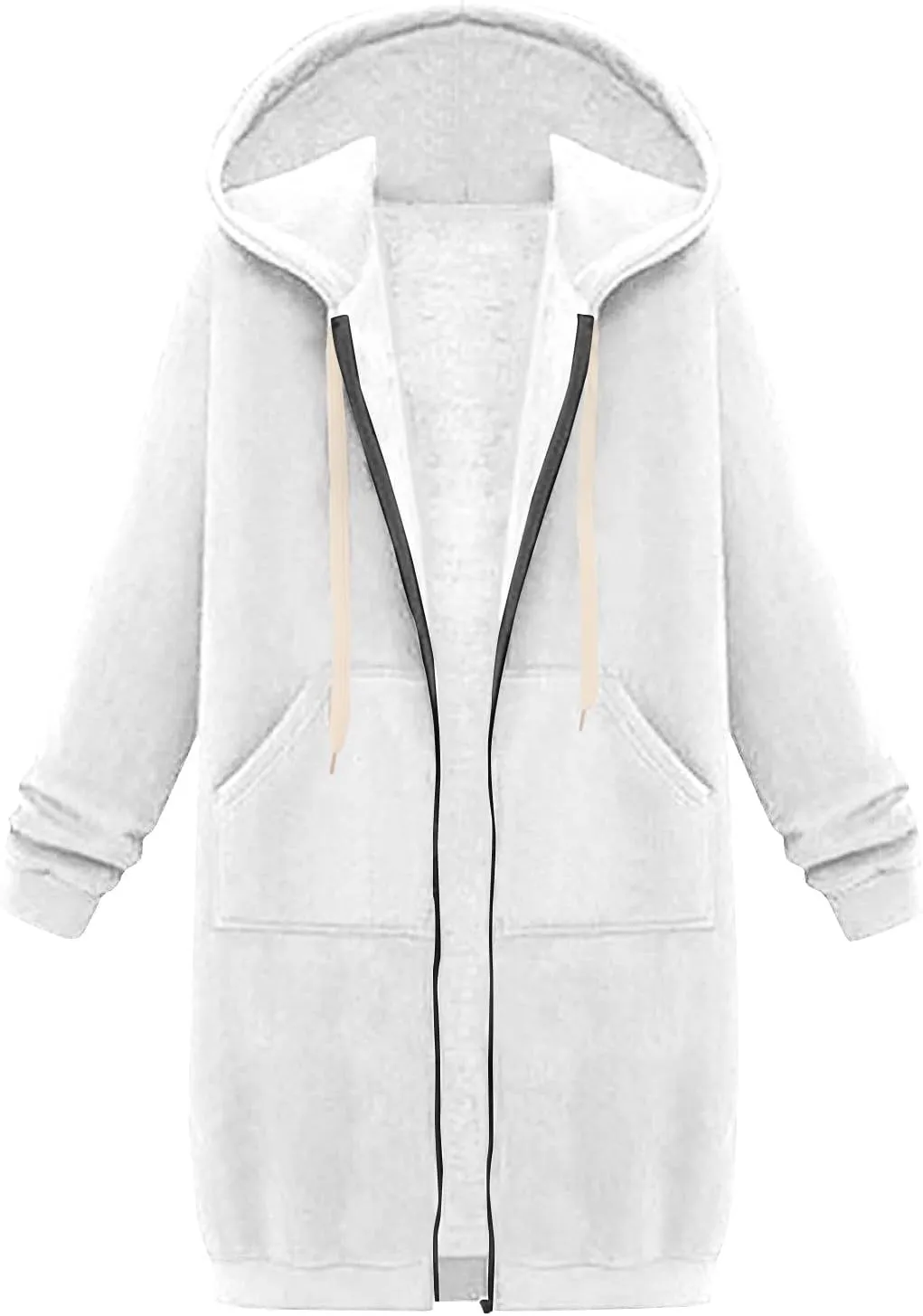 Women's Full Zip Up Hoodies Long Tunic Fall Winter Fleece Jackets Plus Size Casual Long Sleeve Solid Sweatshirt