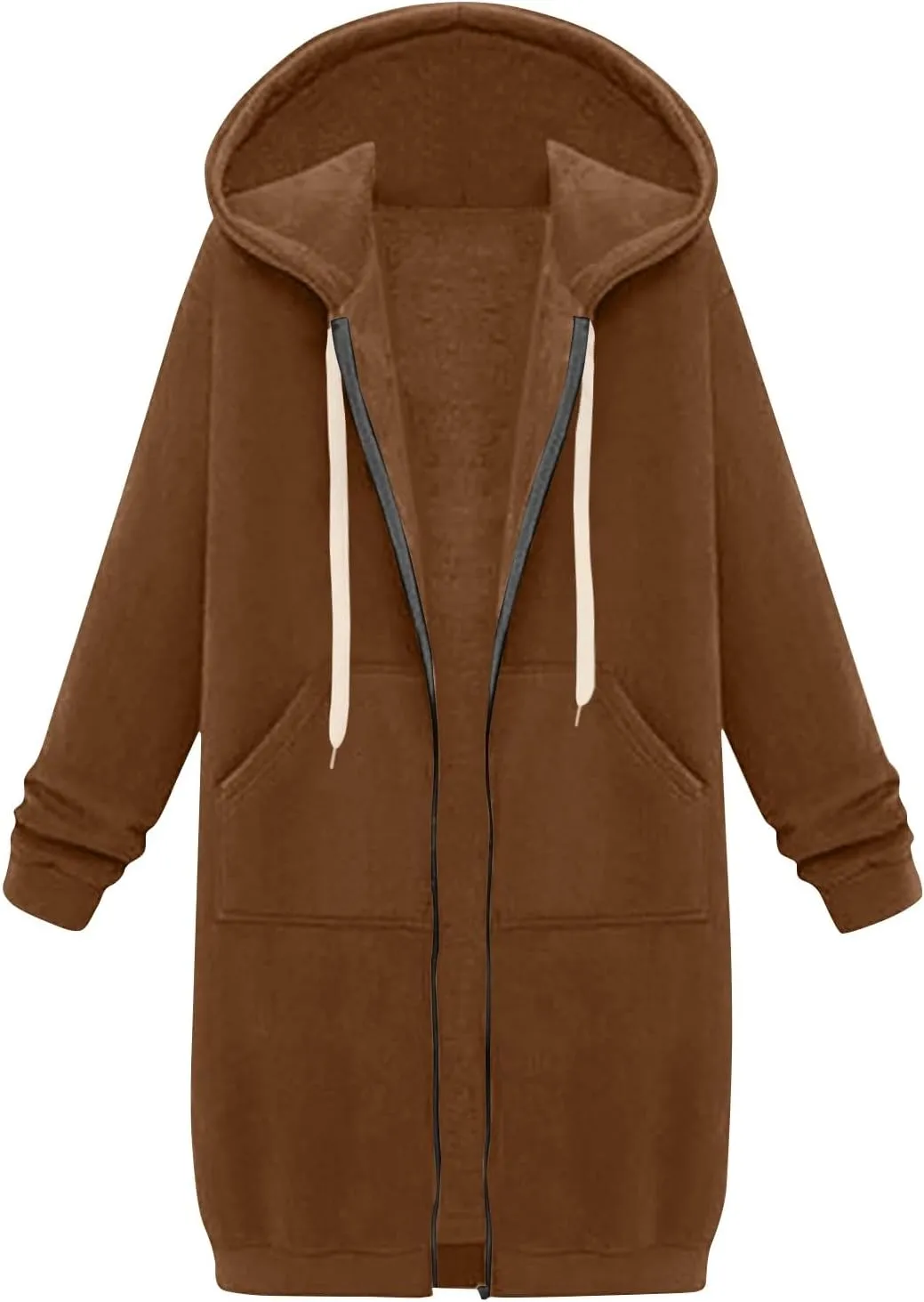Women's Full Zip Up Hoodies Long Tunic Fall Winter Fleece Jackets Plus Size Casual Long Sleeve Solid Sweatshirt