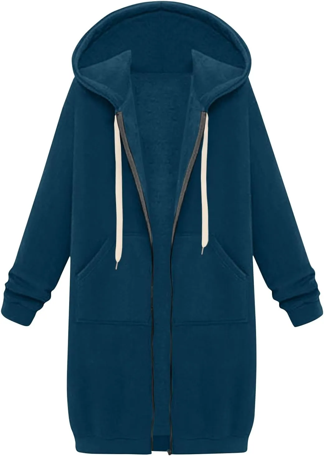 Women's Full Zip Up Hoodies Long Tunic Fall Winter Fleece Jackets Plus Size Casual Long Sleeve Solid Sweatshirt