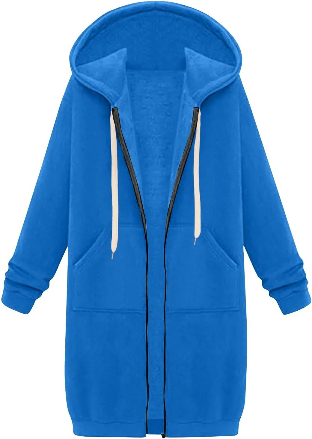 Women's Full Zip Up Hoodies Long Tunic Fall Winter Fleece Jackets Plus Size Casual Long Sleeve Solid Sweatshirt