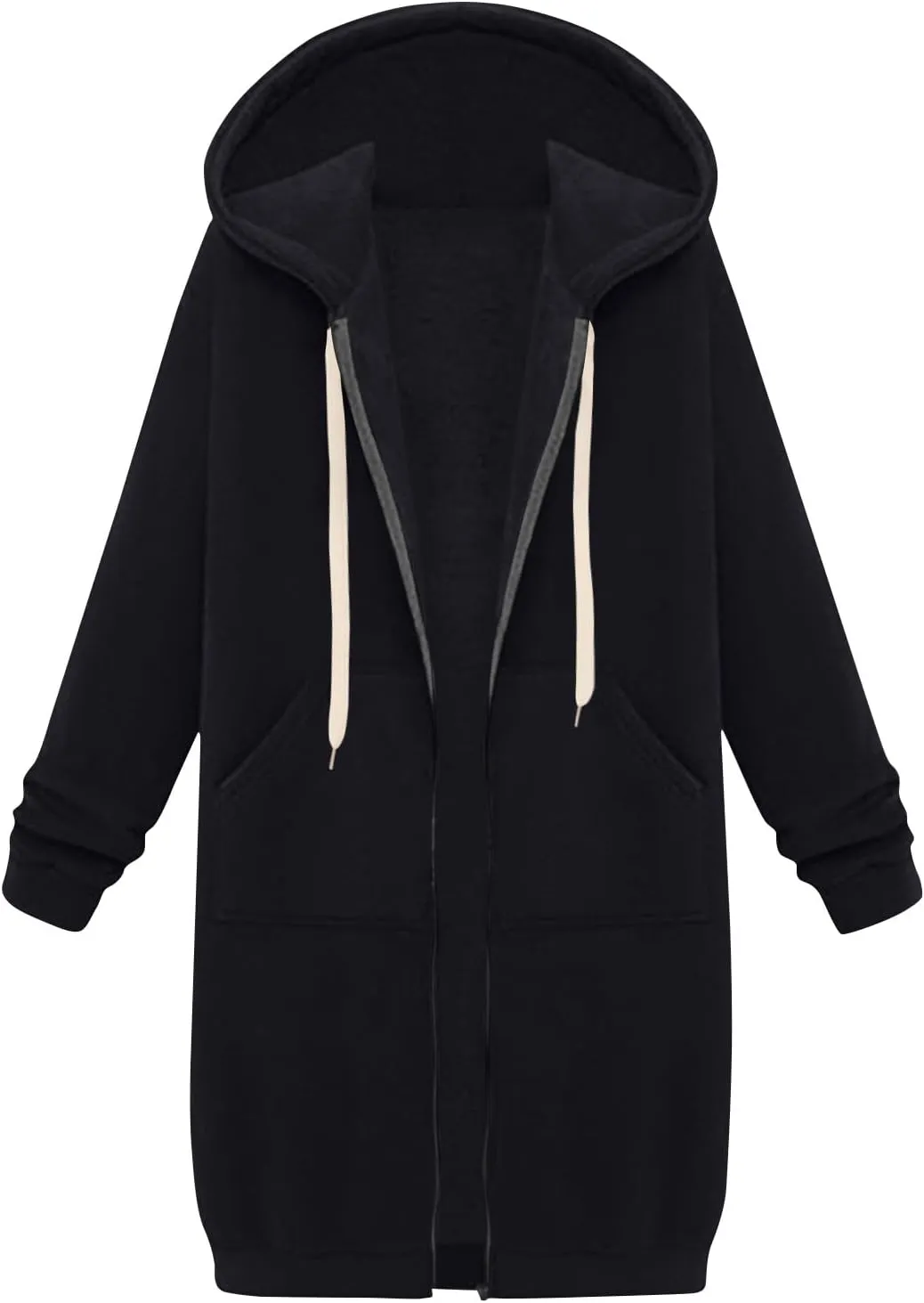 Women's Full Zip Up Hoodies Long Tunic Fall Winter Fleece Jackets Plus Size Casual Long Sleeve Solid Sweatshirt