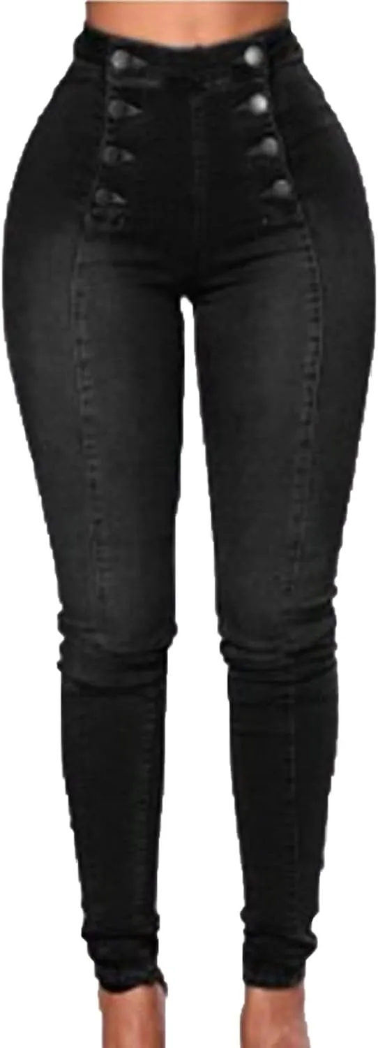 Women's High Waist Button Down Skinny Jeans Double Breasted Butt Lift Slim Fit Denim Pants Stretch Jean Trousers