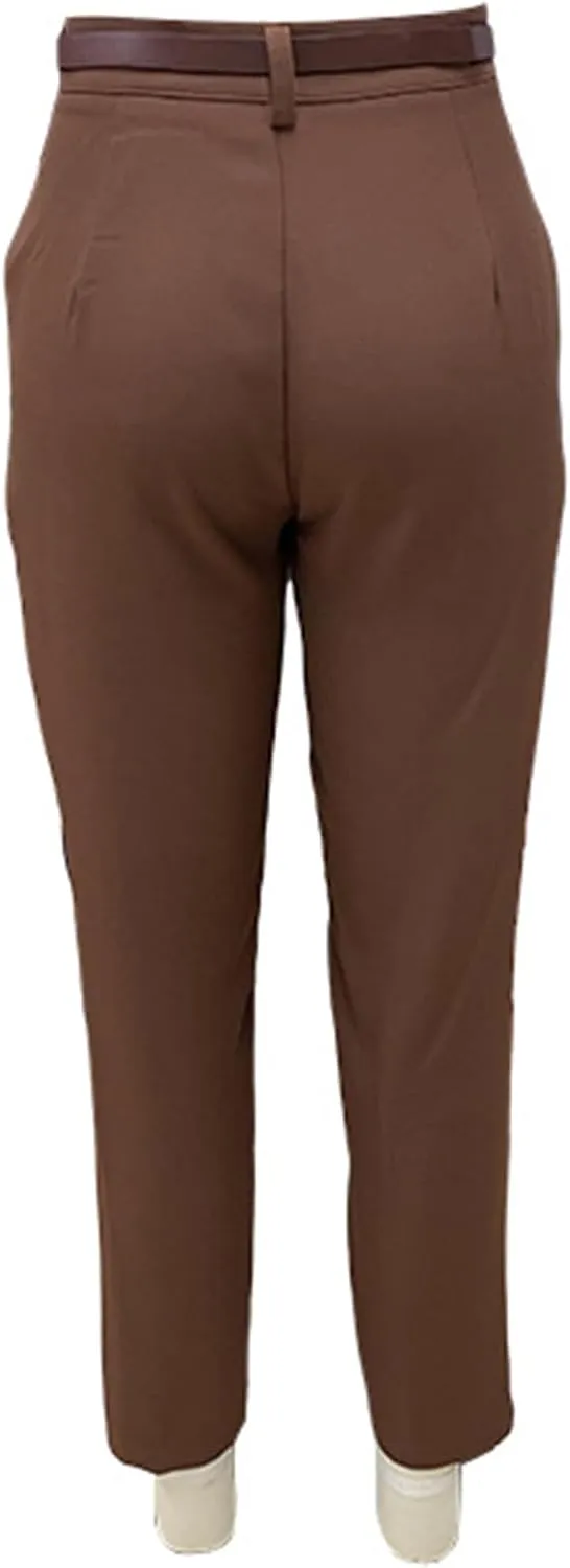 Women's High Waist Pleated Trousers, Olive Green, Wide Leg Dress Pants with Belt Loops