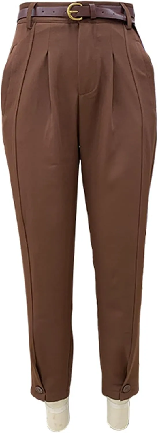 Women's High Waist Pleated Trousers, Olive Green, Wide Leg Dress Pants with Belt Loops