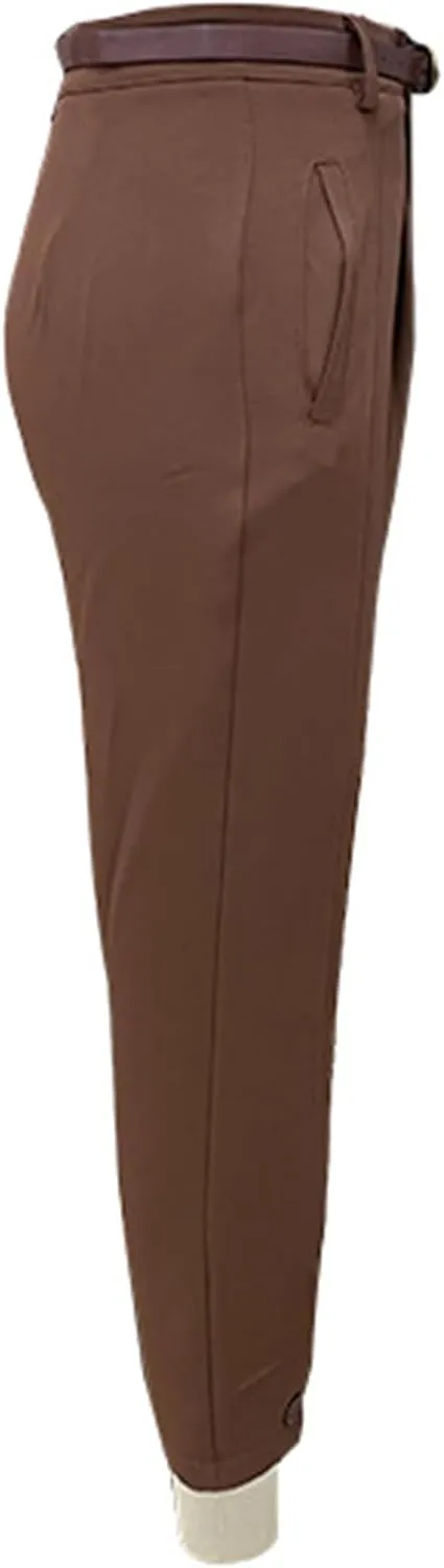 Women's High Waist Pleated Trousers, Olive Green, Wide Leg Dress Pants with Belt Loops