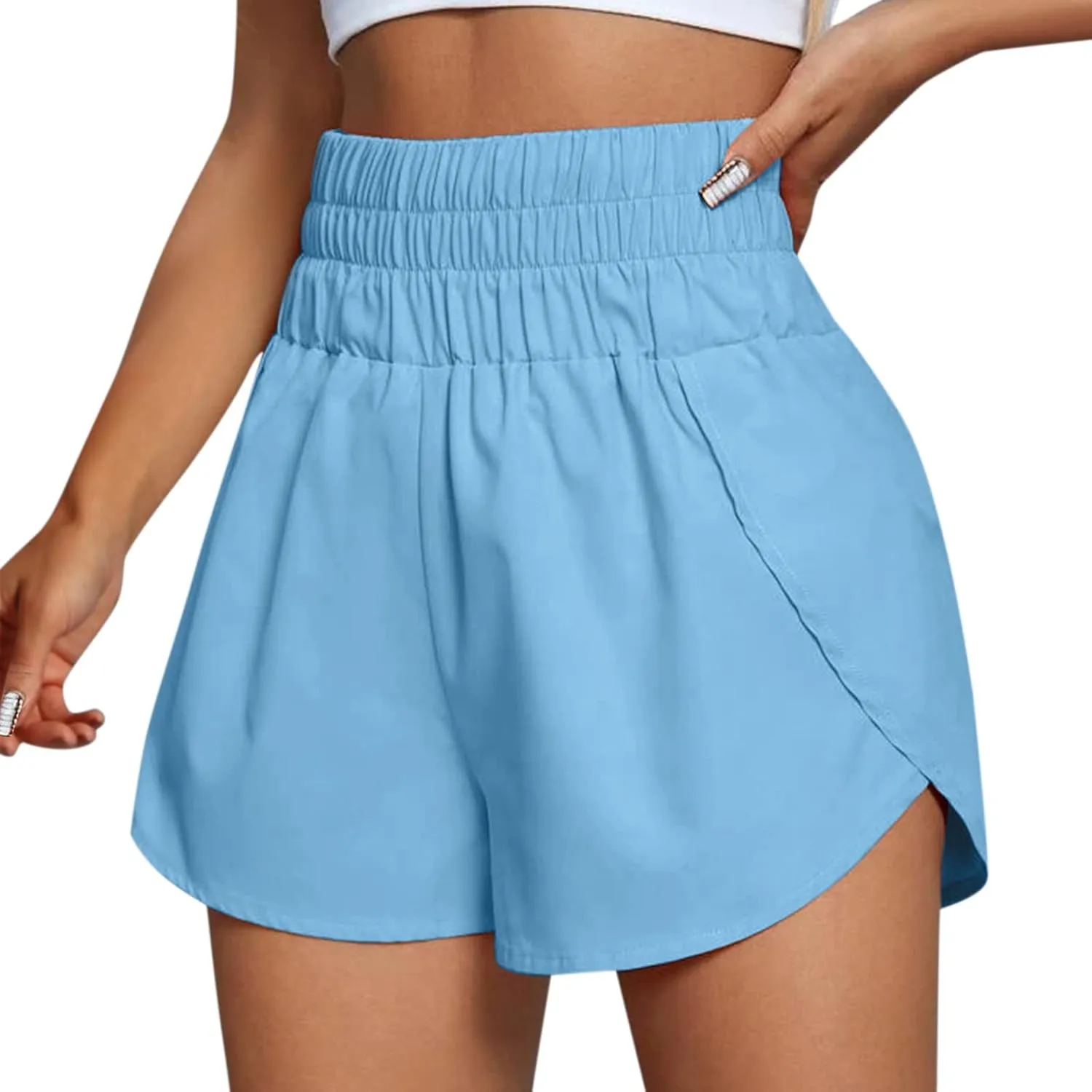 Womens High Waisted Running Shorts Quick-Drying Athletic Workout Biker Shorts Layer Lightweight Trendy Gym Trousers