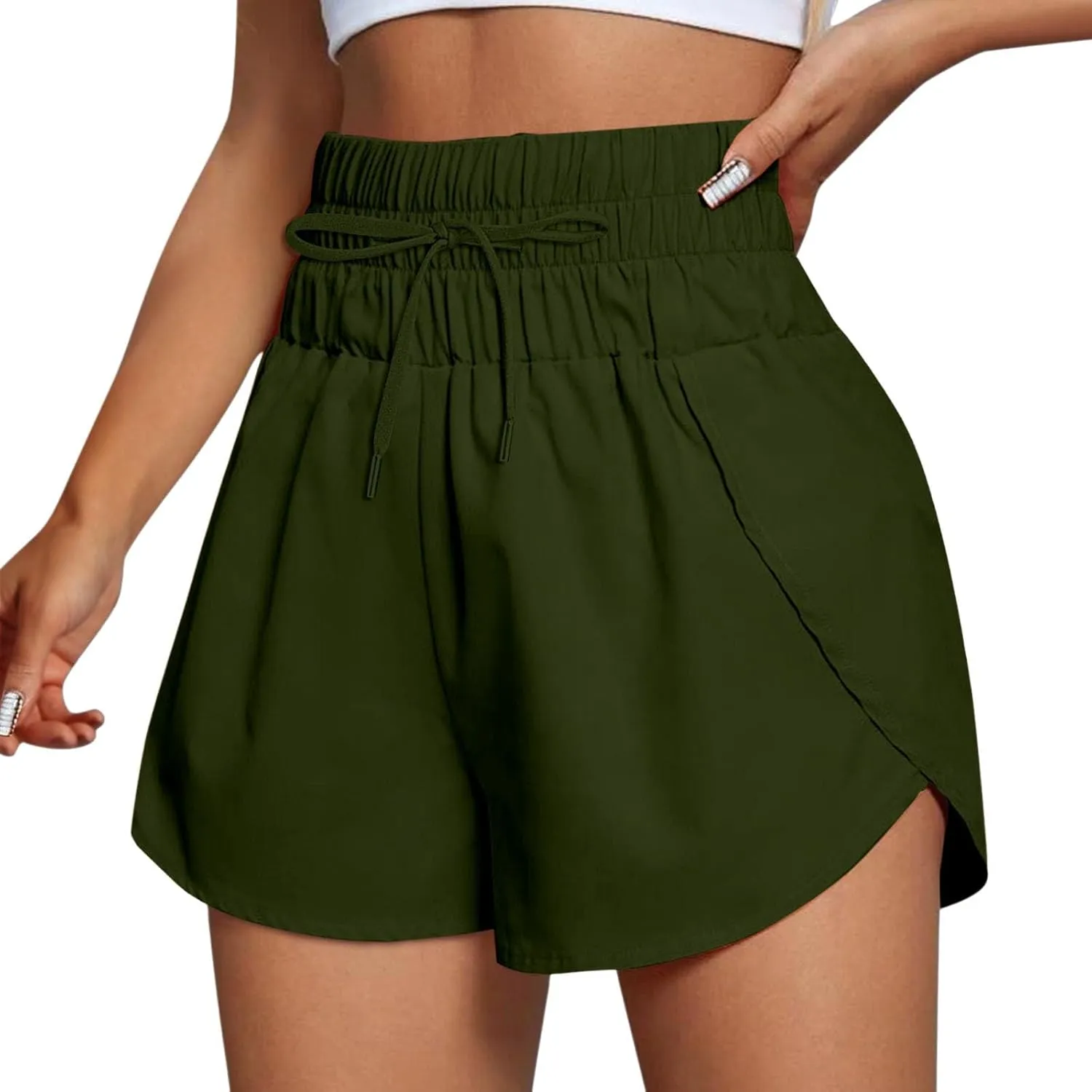 Womens High Waisted Running Shorts Quick-Drying Athletic Workout Biker Shorts Layer Lightweight Trendy Gym Trousers