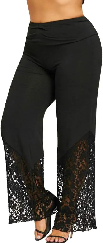 Women's Lace Palazzo Pants High Waist Wide Leg Capri Boho Gaucho Pants Flared Long Culottes Summer Plus Yoga Trousers