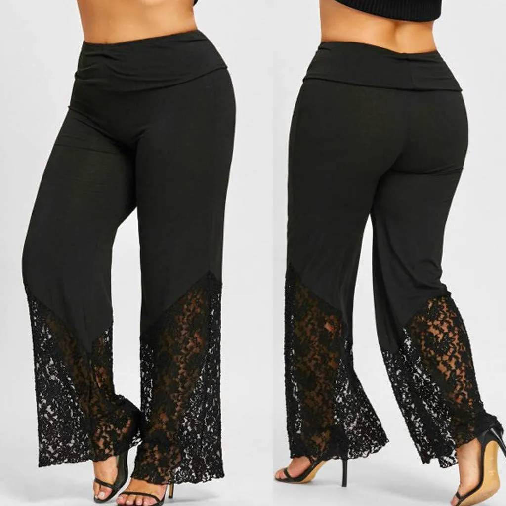 Women's Lace Palazzo Pants High Waist Wide Leg Capri Boho Gaucho Pants Flared Long Culottes Summer Plus Yoga Trousers