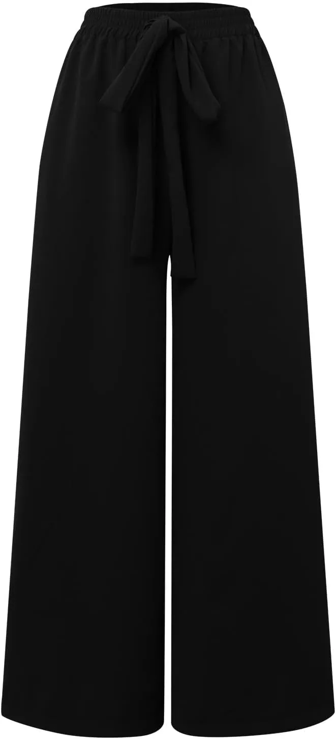 Womens Linen Summer Drawstring Palazzo Lounge Pants Low Waist Lounge Pants Loose Fit Palazzo Lounge Pants Vacation