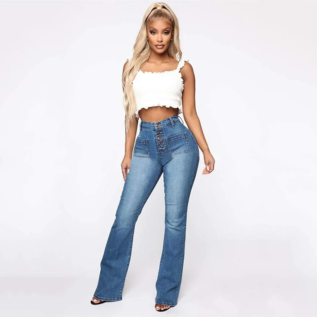 Womens Magic Shaping Bootcut Jeans Premium Stretchy Wide Leg Flared Bell Bottom Denim Pants Work Jeans with Pockets