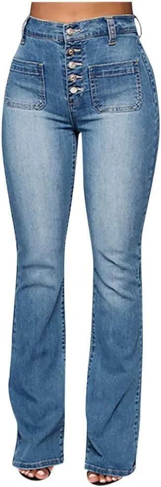 Womens Magic Shaping Bootcut Jeans Premium Stretchy Wide Leg Flared Bell Bottom Denim Pants Work Jeans with Pockets