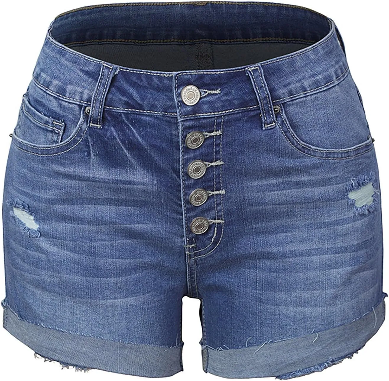 Womens Ripped Denim Skirts Trendy Baggy Mid Rise Casual Stretch Lady Summer Baggy Button Fly Relaxed Fit Jean Shorts