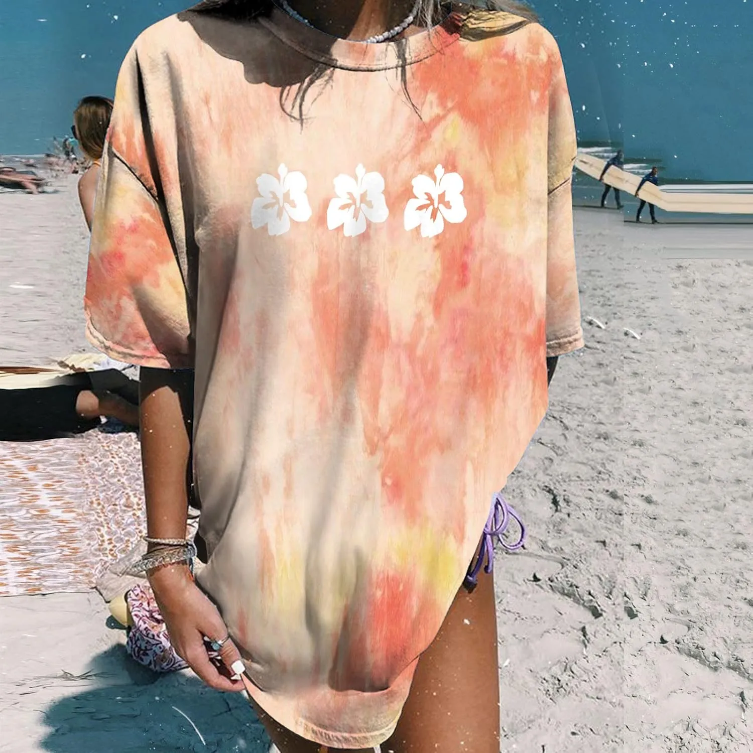 Womens Short Sleeve Tops Crewneck Tie Dye Shirts Oversized Tees T-Shirt Trendy Shirts Blouse Graphic Funny T Shirts