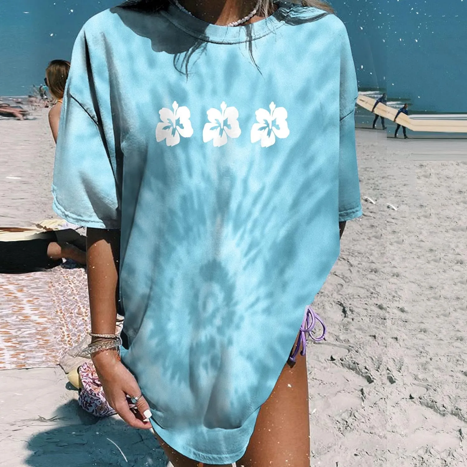 Womens Short Sleeve Tops Crewneck Tie Dye Shirts Oversized Tees T-Shirt Trendy Shirts Blouse Graphic Funny T Shirts
