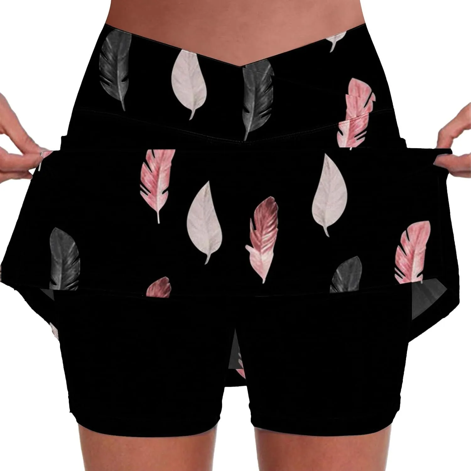 Womens Skorts with Pockets, Tummy Control High Waisted Athletic Sports Shorts Skirts Solid Tennis Yoga Gym Culottes