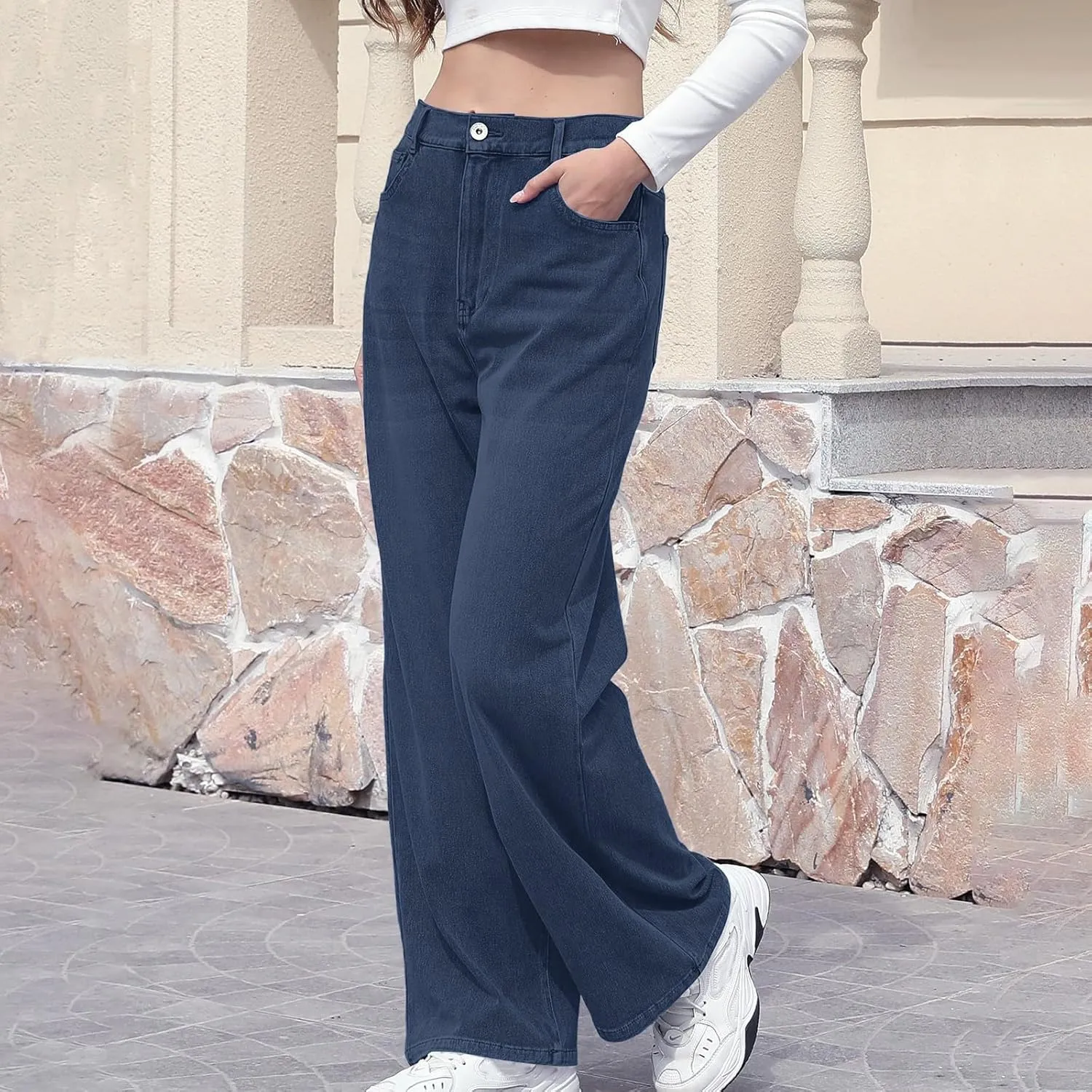 Womens Straight Leg Jeans 2025 Trendy High Waisted Wide Leg Pants Casual Stretchy Boyfriend Denim Pants Baggy Jeans