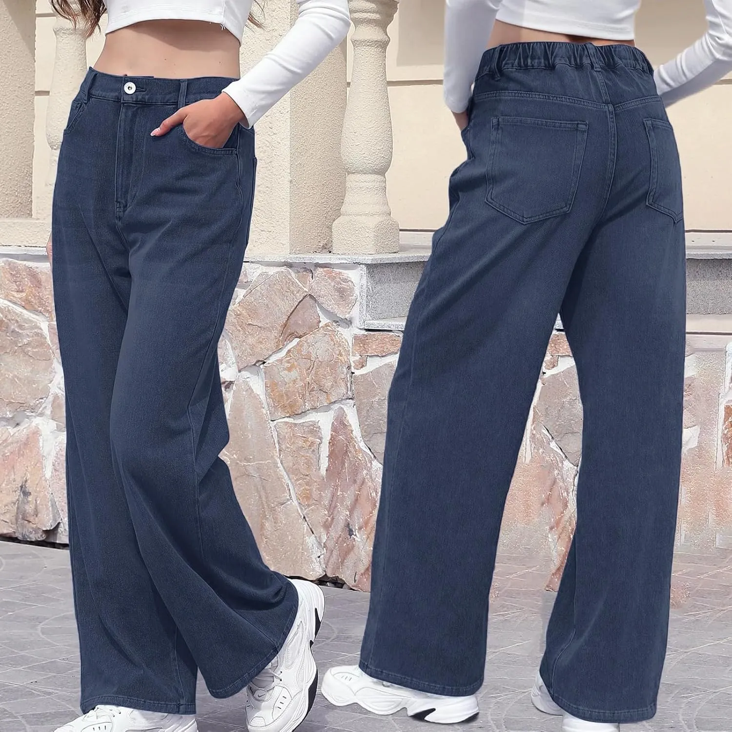Womens Straight Leg Jeans 2025 Trendy High Waisted Wide Leg Pants Casual Stretchy Boyfriend Denim Pants Baggy Jeans