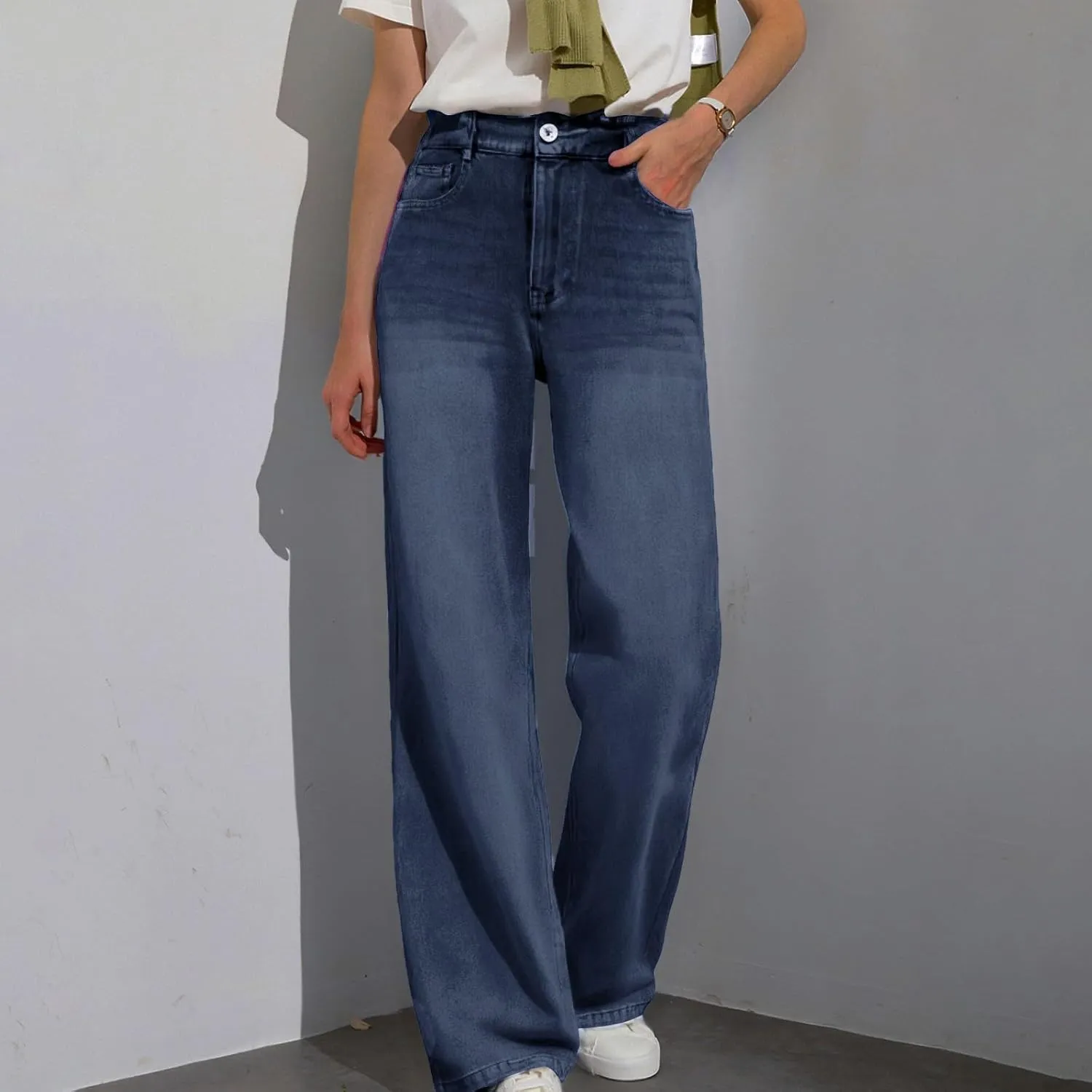 Womens Straight Leg Jeans 2025 Trendy High Waisted Wide Leg Pants Casual Stretchy Boyfriend Denim Pants Baggy Jeans