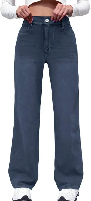 Womens Straight Leg Jeans 2025 Trendy High Waisted Wide Leg Pants Casual Stretchy Boyfriend Denim Pants Baggy Jeans