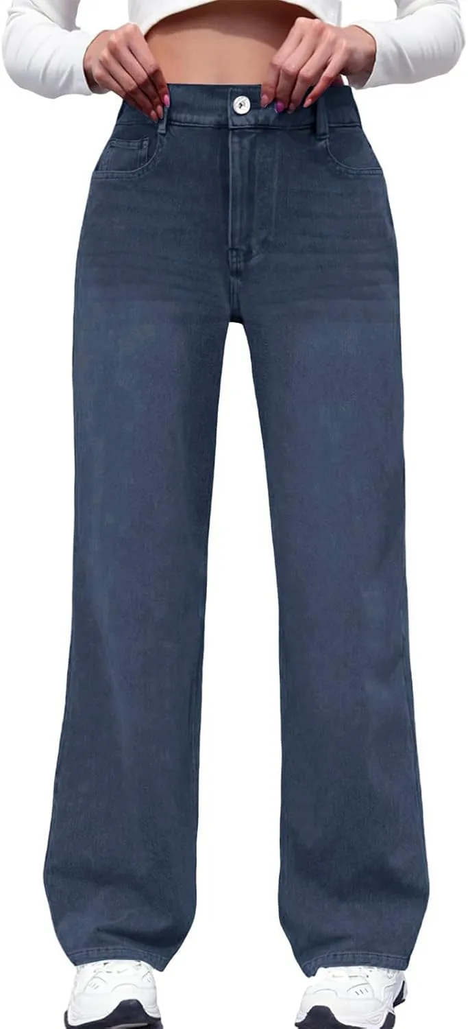 Womens Straight Leg Jeans 2025 Trendy High Waisted Wide Leg Pants Casual Stretchy Boyfriend Denim Pants Baggy Jeans