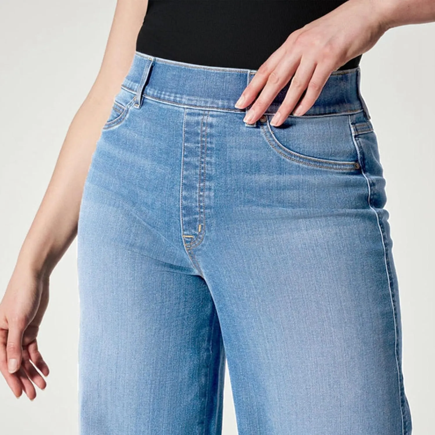 Womens Wide Leg Jeans Elastic High Waisted Trendy Straight Leg Denim Pants Baggy Pull On Jeans for Women Stretch