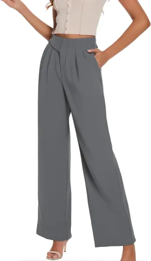 Womens Wide Leg Suit Pants Loose Fit High Elastic Waisted Business Work Casual Long Straight Trousers