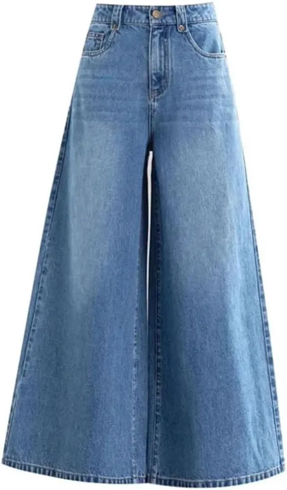 Women's Wide Legs Pants High Waisted Jeans Design Sense Cowboy Skirt Trousers